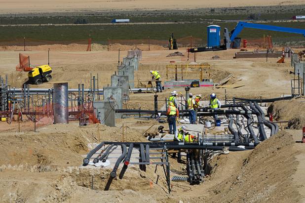 A view of construction at the Ivanpah Solar Electric Generating System just south of Primm in California Monday, August 29, 2011. When completed, the 392 megawatt facility will nearly double the amount of thermal solar energy produced in the United States today.