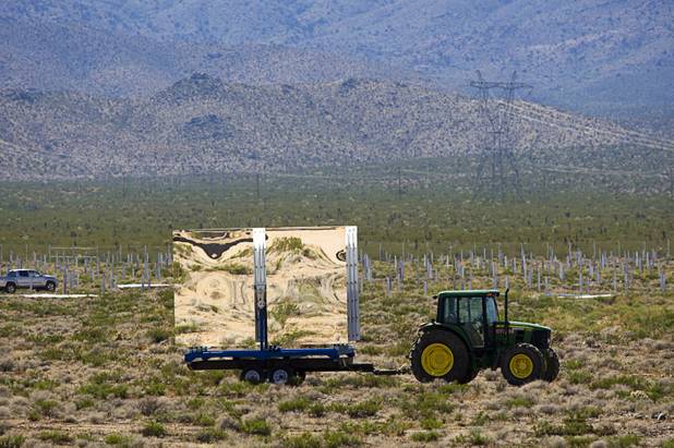Mirrors are shown on a trailer at the Ivanpah Solar Electric Generating System just south of Primm in California Monday, August 29, 2011. When completed, the 392 megawatt facility will nearly double the amount of thermal solar energy produced in the United States today.