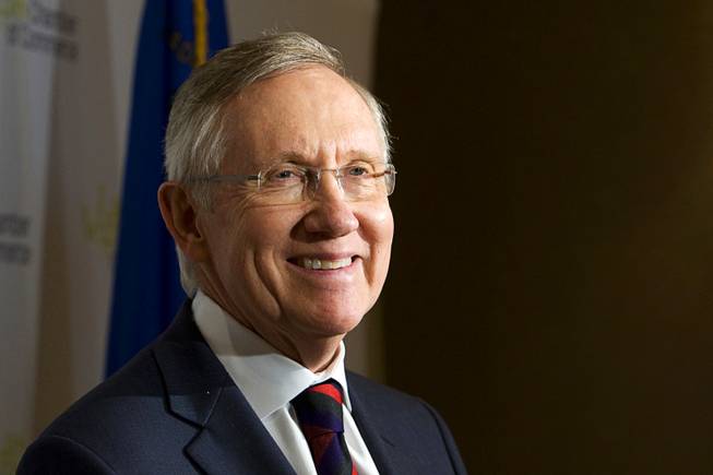 Senate Majority Leader Harry Reid (D-NV) smiles during a news conference following a Las Vegas Chamber of Commerce luncheon at the Four Seasons Hotel in Las Vegas Wednesday, August 31, 2011.