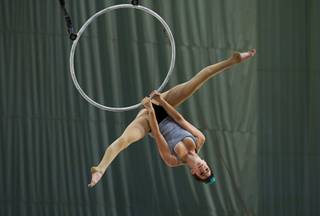 Rachel Stewart performs a routine with a hoop during auditions for new Cirque du Soleil performers in the 