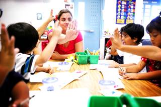 Teacher Paula Barry works with her kindergarten class at Elizondo Elementary School in North Las Vegas on Thursday, Sept. 29, 2011.
