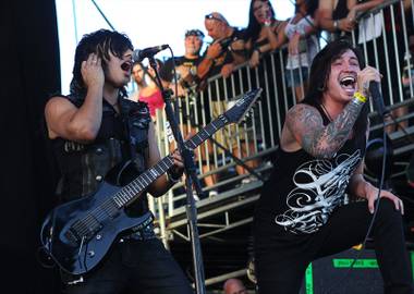 Escape the Fate performs during the first day of the Rockstar 48 Hours Festival at the Luxor Festival Grounds on Saturday, Oct. 15, 2011.