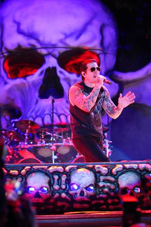 M. Shadows of Avenged Sevenfold performs during the first day of the Rockstar 48 Hours Festival at the Luxor Festival Grounds on Saturday, Oct. 15, 2011.