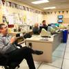 MGM Resorts Sports Book Director Jay Rood, left, monitors NFL games with Craig Schaffer and Donie Callahan while working in the back office at the Mirage Race & Sports Book on Sunday, Oct. 16, 2011.