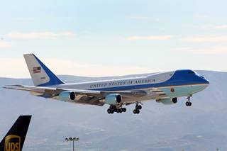 Air Force One comes in for a landing at McCarran International Airport Monday Oct. 24, 2011.