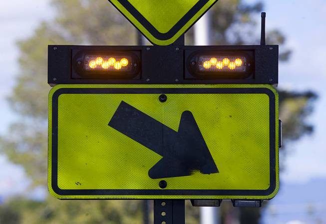 A view of  "stutter lights" at a pedestrian crosswalk on Maryland Parkway by UNLV Monday, October 7, 2011. Technically called rectangular rapid flashing beacons, they get drivers attention by using bright lights with an irregular flashing pattern. 