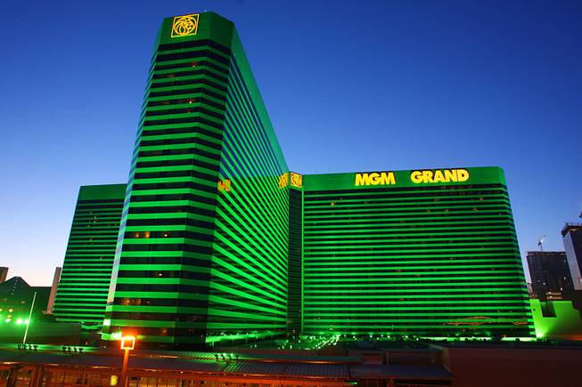 This is an exterior photo of the MGM Grand on the Las Vegas Strip. 