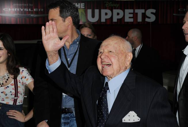 Mickey Rooney arrives at the premiere of  The Muppets at El Capitan Theater, Saturday, Nov. 12, 2011, in Los Angeles.  The Muppets opens in theaters Nov. 23, 2011.