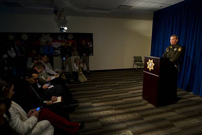 Sheriff Doug Gillespie addresses reporters during a news conference at Metro Police Headquarters on Monday, Dec. 12, 2011. Gillespie called the news conference after an officer shot and killed a man at a condominium complex in the northwest valley.