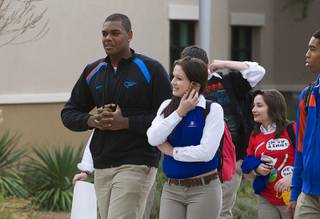 Bishop Gorman High School football player Ronnie Stanley, left, is shown at the school Thursday, December 15, 2011. Stanley, an offensive tackle, announced that he will be playing for Notre Dame.