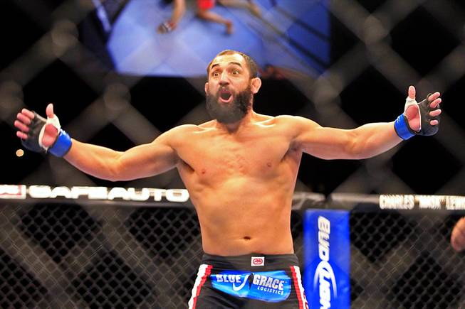 Johny Hendricks reacts after knocking out Jon Fitch in the first round of  their fight at UFC 141 Friday, Dec. 30, 2011 at the MGM Grand Garden Arena.
