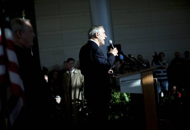 Republican presidential candidate Texas Rep. Ron Paul makes remarks during a campaign stop on Monday, Jan. 2, 2012, in Cedar Rapids, Iowa.