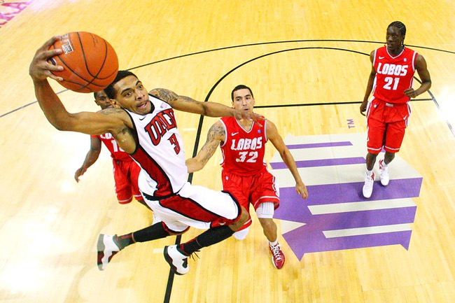 UNLV guard Anthony Marshall drives to the basket against New Mexico during their Mountain West Conference game Saturday, Jan. 21, 2012 at the Thomas & Mack Center. UNLV won the game 80-63.