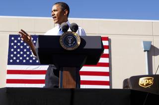 President Barack Obama speaks at a UPS facility in Las Vegas Thursday, Jan. 26, 2012.