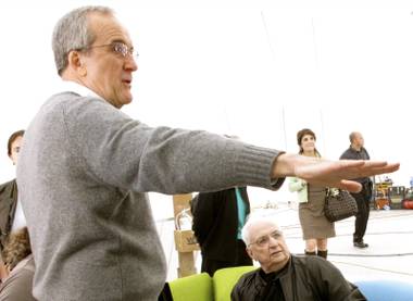 Larry Ruvo, left, leads a tour of the nearly complete Cleveland Clinic Lou Ruvo Center for Brain Health for architect Frank Gehry, seated, in April 2010.