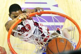 UNLV forward Quintrell Thomas throws down a put back dunk against Boise State during their game Wednesday, Feb. 22, 2012 at the Thomas & Mack Center. UNLV won the game 75-58.