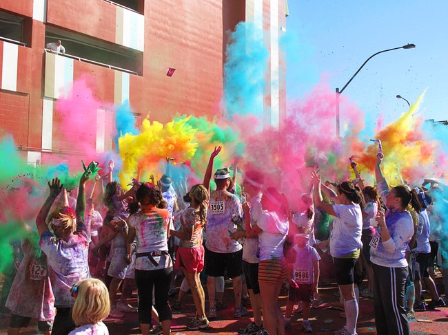 Runners are shown at a dust party after the first Color Run on Saturday, Feb. 25, 2012, in downtown Las Vegas. About 5,000 participants ran a 5K event that benefits Three Square food bank.