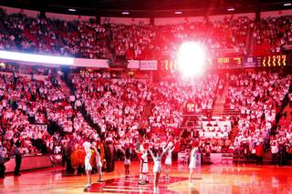 Fireworks go off before the UNLV game against Wyoming at the Thomas  & Mack Center in Las Vegas on Saturday, March 3, 2012.