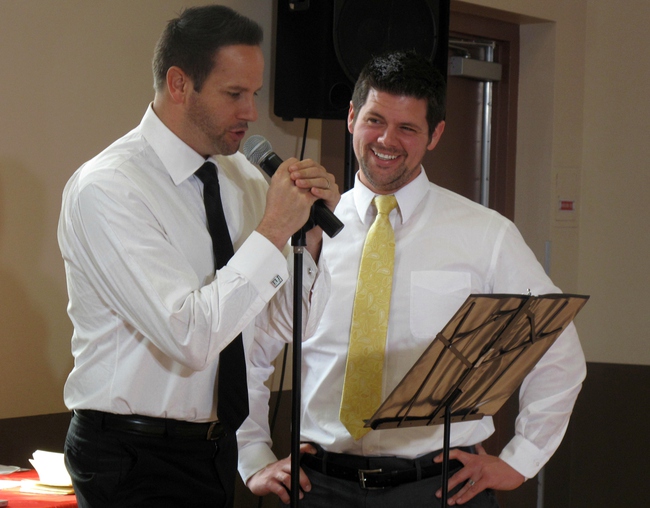 Taylor Sinquefield and Bryan Weiderholt sing Italian songs to entertain residents of the Las Vegas Rescue Mission for the monthly "Dinner On Us" event. Both have previously preformed at The Venetian.