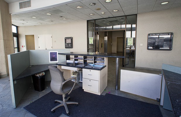 A view of the reception area of the old city hall building is shown March. 6, 2012. The building is now the headquarters of Zappos.