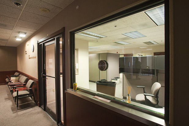 The 10th floor reception area of the old city hall building is shown March. 6, 2012. The 10th floor housed the offices of the mayor and city council members. The building is now the headquarters of Zappos.