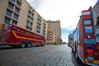 Las Vegas Fire and Rescue crews respond to a guest-room fire on the 22nd floor of the Golden Nugget downtown Thursday, March 15, 2012.
