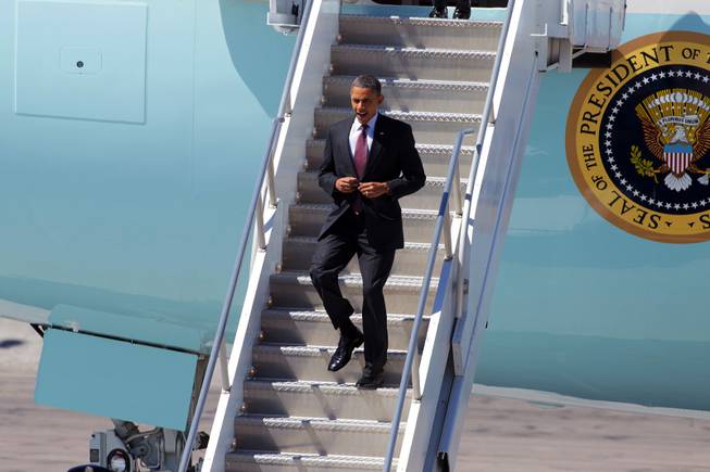 President Barack Obama arrives at McCarran Airport in Las Vegas on Wednesday, March 21, 2012.