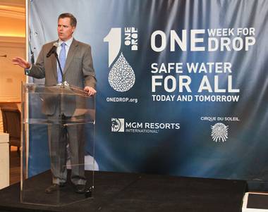 Jim Murren speaks of sustainability at the One Drop donation announcement at the Bellagio on Thursday, March 22, 2012.