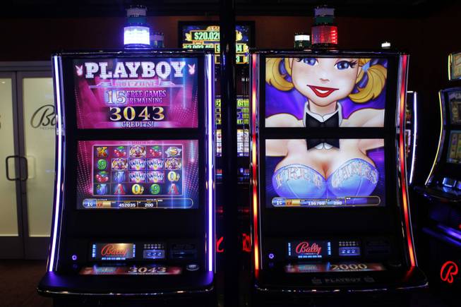 Animation is shown on a Playboy video slot machine by Bally Technologies is displayed in the company's showroom Thursday, March 29, 2012.
