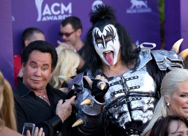 Wayne Newton and Gene Simmons of KISS arrive at the 47th Annual Academy of Country Music Awards at MGM Grand Garden Arena on Sunday, April 1, 2012.