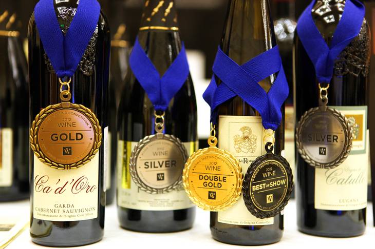 Award-winning Italian wines on display at the Tenuta Roveglia booth at the Wine and Spirits Wholesalers of America Annual Convention and Exposition at Caesars Palace in Las Vegas on Wednesday, April 4, 2012.