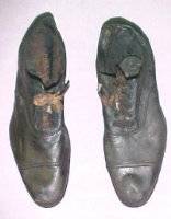 A pair of shoes from Titanic: The Artifact Exhibition at the Luxor.