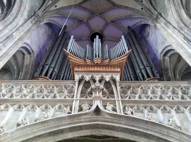 The pipe organ at St. Charles Church, which dates to the mid-1700s. Mozart, Beethoven, Haydn and Strauss were among those who have played the immense instrument.