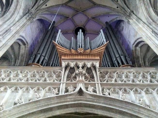The pipe organ at St. Charles Church, which dates to the mid-1700s. Mozart, Beethoven, Haydn and Strauss were among those who have played the immense instrument.