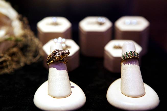 Jewelry worn by Benjamin "Bugsy'' Siegel's girlfriend Virginia Hill on display at the Mob Attraction Las Vegas at the Tropicana on Monday, April 23, 2012.