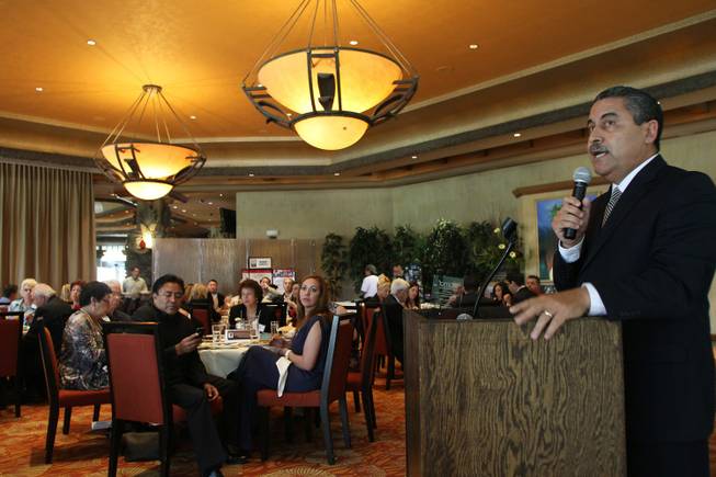 Baja California Secretary of Tourism Juan Tintos addresses the local chapter of the American Marketing Association at Bali Hai Golf Club Thursday. Tintos is traveling the Southwest United States to promote tourism to northern Baja, and area he says is safer than news reports lead people to believe.
