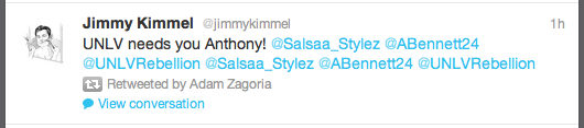 Jimmy Kimmel's tweet to Findlay Prep's Anthony Bennett on Tuesday, May 8, 2012.