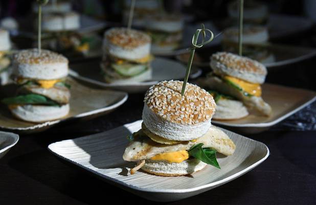 Chicken sliders by Jean-Georges are displayed during the Vegas Uncork'd "Follow That Truck" food festival at the Bellagio Thursday May 20, 2012. Celebrity chefs added to the gourmet fare from more than a dozen food trucks for the festival outside under the lights at Bellagios Hidden Drive.