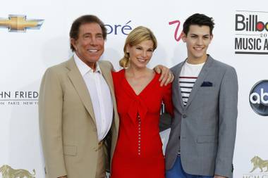 Wynn Resorts Chairman and CEO Steve Wynn, wife Andrea Hissom and her son Nick Hissom arrive for the 2012 Billboard Music Awards at MGM Grand Garden Arena on Sunday, May 20, 2012.