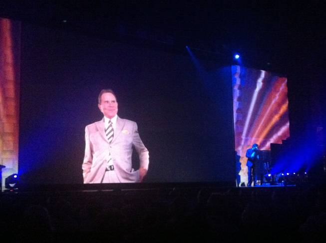 Jeff Trachta summons video imagery of Rich Little at Pearl Theater at the Palms.