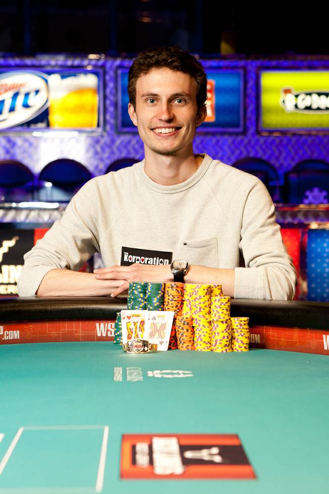 Aubin Cazals poses with his new World Series of Poker bracelet after winning the $5,000 buy-in no-limit hold'em mixed max event at the Rio.
