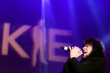 Paul Shortino performs with Frankie Moreno during his 100th show at the Stratosphere on Wednesday, June 13, 2012.