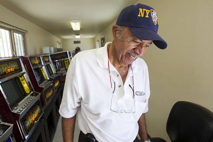 Walter Jones, a United Coin Machines slot technician, smiles at the end of his shift after running a temporary casino on the site of the historic Moulin Rouge casino on Bonanza Road Tuesday, June 19, 2012. The casino, the first integrated casino in Las Vegas, opened in May 1955 but closed in October of the same year. The temporary casino is held on the site every two years to preserve the gaming license to the property.
