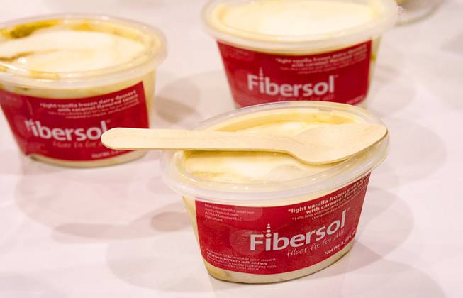 Ice cream with added fiber are shown at the Fibersol booth during the IFT Food Expo at the Las Vegas Convention Center, June 25, 2012. The soluable fiber made from corn can be added to many food and drink products.