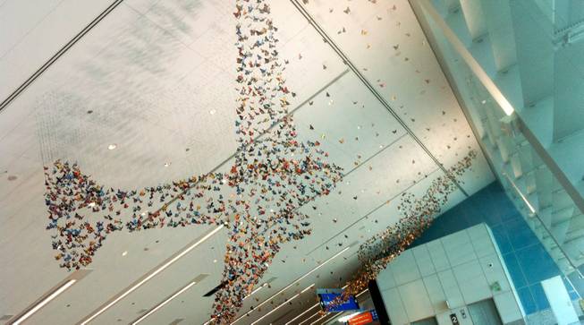 "Mirare" is a hanging sculpture installation by Stu Scheckter on display at Terminal 3. The county budgeted $5 million for Terminal 3 at McCarran Airport.