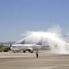 A Copa Airlines passenger jet from Panama City, Panama receives a water cannon welcome as it arrives on it's inaugural flight to Las Vegas at the new Terminal 3 at McCarran International Airport Wednesday, June 27, 2012. The Copa Airlines service is the first direct flight from Central or South America to Las Vegas, said airport spokesman Chris Jones.