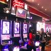 Victoria Falcon (in red) and Cecilia Isberg (in black) donned Michael Jackson costumes July 7, 2012, at Treasure Island to help Bally promote a new slot machine themed after the King of Pop. The Michael Jackson slot just began hitting the Las Vegas casinos within the past two weeks.