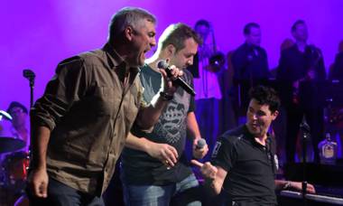 Taylor Hicks, Joey Fatone and Frankie Moreno at the Stifler show in the Lounge at the Palms on Saturday, July 14, 2012.