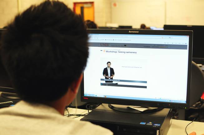 A student works on the Knewton computer math course at UNLV's Summer Bridge program on Tuesday, July 17, 2012. The new program helps incoming freshmen avoid costly remedial math courses by preparing them for five weeks over the summer to pass a math proficiency exam that places them into a college-level math course.