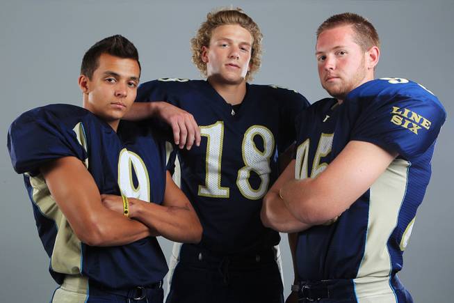 Foothill football players Andre Gonzalez, Tyler Morris and Joe Wythe Thursday, July 26, 2012.